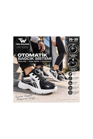 Toom Tom Walkıng Unisex Otomatik Bağcıklı Spor Ayakkabı 36-39 Numara Hafif Kaymaz Taban Siyah - Bej