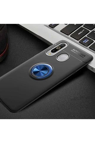 Samsung Uyumlu Galaxy A20s Kılıf Zore Ravel Silikon Kapak Siyah-Mavi