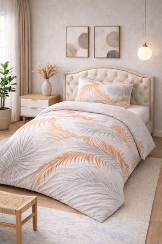 Soft Dream Desenli Pamuklu Tek Kişilik Nevresim Takımı Turuncu