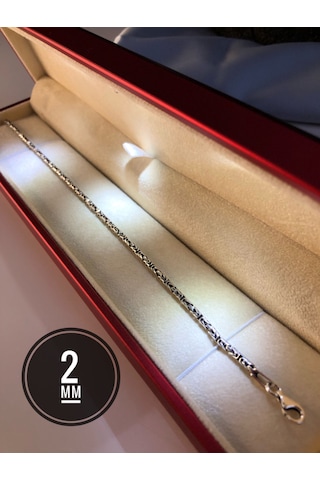 Erkek Gümüş Bileklik - 2mm Yuvarlak Kral Model Işıklı Kutuda
