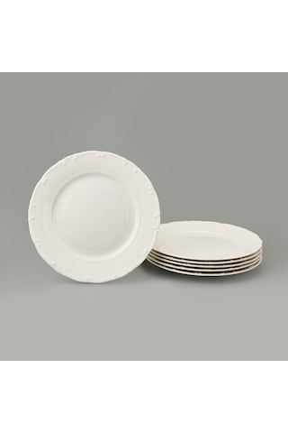 Tulu Porselen Liana 6'lı Servis Tabağı - Krem - 25 Cm Krem