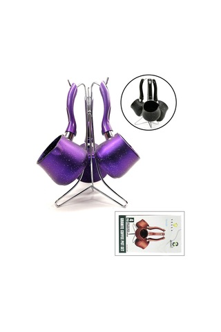 4pcs 230-280-380ml Granit - Çelik Cezve Renkli Metal Standlı 5705