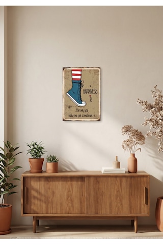Happiness Retro Tablo Vintage Yazılı Dekoratif Poster Ahşap & Metal Seçenekli