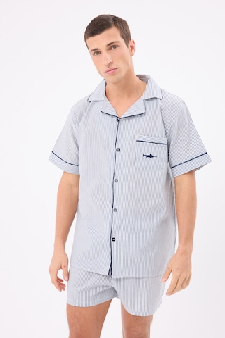 L'espadon Marısılk Seastrıpe Erkek Yazlık Şortlu Gömlekli Pijama & Lounge Takımı-3178 Mavi
