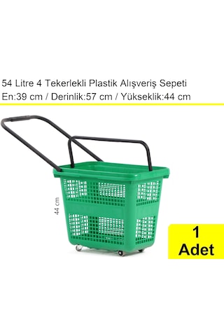 4 Tekerlek Plastik Alışveriş El Sepeti 54 Litre Yeşil 1 Adet / En:42 Boy:54 Yükseklik:44 Cm