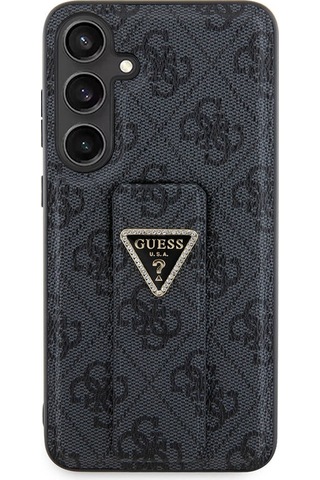 Galaxy S24 Plus Uyumlu Kılıf Guess Lisanslı 4g Desenli Üçgen Logolu Standlı Deri Kapak Siyah