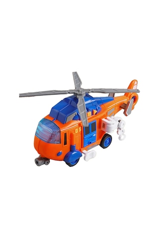 Sesli Ve Işıklı Kurtarma Helikopteri Turuncu - Pervaneli Eğitici Oyuncak Helikopter 21 Cm