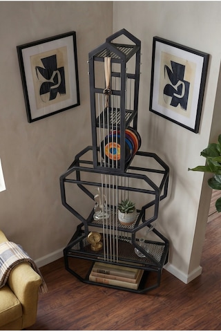 Gitar Ünite Metal Raflı Kitaplık Siyah Metal Tel