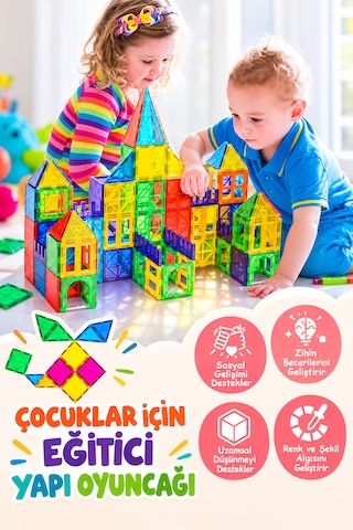Teknozeel Manyetik Yapı Blokları 40 Parça Mıknatıslı 3 Boyutlu Eğitici Zeka Geliştirici Oyuncak Seti