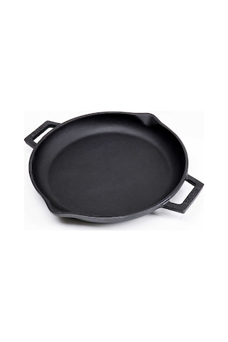 Lava Döküm Demir Çift Metal Kulplu Cam Kapaklı 26 CM Kızartma Tav