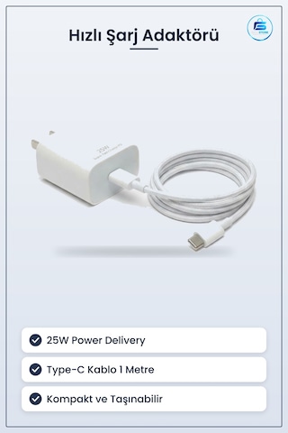 Hızlı Şarj Adaptörü Type C Kablolu Power Delivery Destekli Kompak