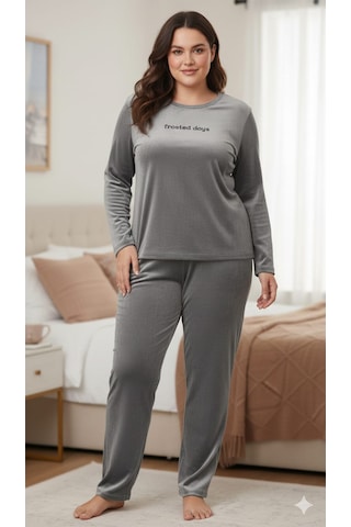 Mihra Kadife Pijama Takımı Gri