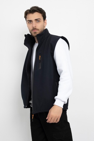 Dasüniforma Softshell İçi Polarlı Su Geçirmez Standart Fit Yelek Rüzgar Geçirmez Tam Fermuar Kışlık Unisex Lacivert