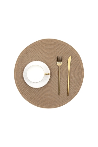 15 İnç Isıya Dayanıklı Yuvarlak Örgülü Servis Altlıkları Yıkanabilir Pamuk Polyester Dokuma Yuvarlak Masa Paspasları Kahverengi
