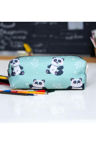 Yeşil Panda Desenli Tatlı Kalemlik - Okul Kalemliği-makyaj Çantası