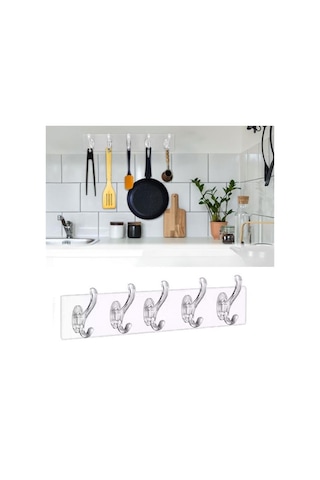 5&apos Li Güçlü Yapışkanlı Şeffaf Duvar Askısı Banyo Mutfak Düzen Ahşap - Siyah