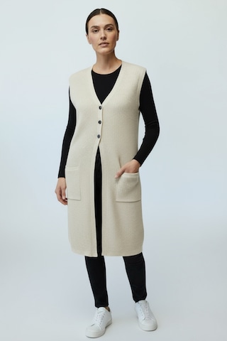 Kadın Önü 3 Düğmeli Üstten Cepli Uzun Yelek Krem