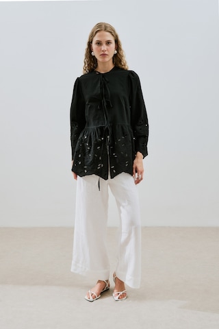 Bağlamalı Nakışlı Tunik Siyah Siyah