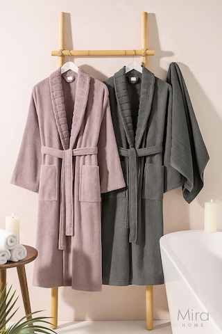 4 Parça Soft Elegance Banyo Aile Bornoz Seti %100 Pamuklu Antrasit