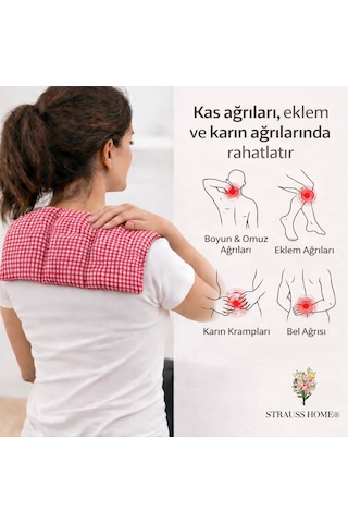 Strauss Home Kiraz Çekirdeği Yastığı Mikrodalga, Boyun Ve Omuz Kiraz Çekirdeği Yastığı, Pamuk Kumaş 50x20cm Kırmızı