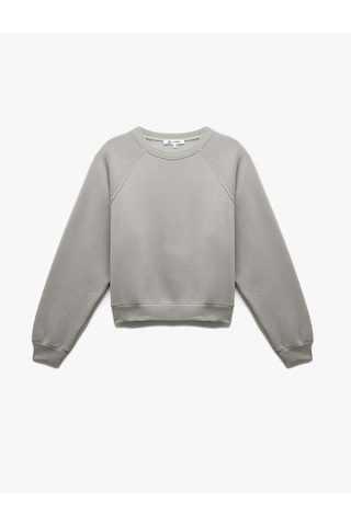 Koton Pamuklu Bisiklet Yaka Şardonlu Sweatshirt Gri 6wal10309ık Gri