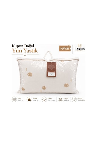 Kupon Doğal Yün Yastık 900gr Çantalı 50x70 Beyaz