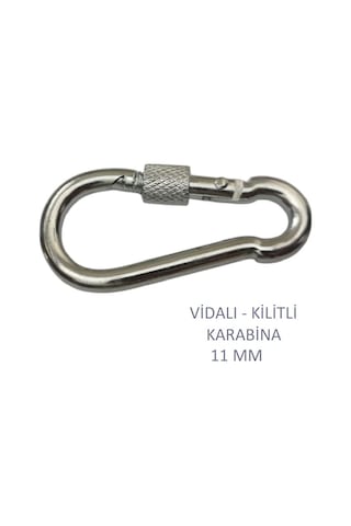 Galvanizli Vidalı Kilitli Karabina, 11 Mm, Askı, Çengel, Kanca, Anahtarlık 4 Adet