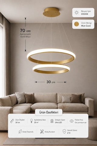 Rizon 2 Li Led Sarkıt Avize Beyaz Işık Eskitme