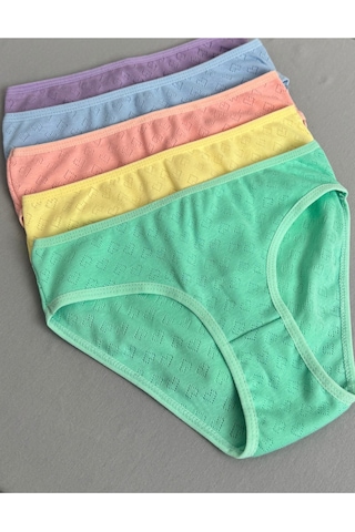Alya Underwear Kız Çocuk - Garson %100 Pamuklu Slip Külot - Kalp Desenli Jakar İşlemeli Çok Renkli P15