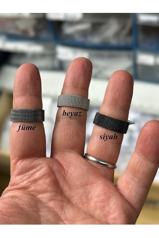 Takı Dükkanı 8 MM Füme Esnek Örgü Hasır Çelik Unisex Yüzük Sba