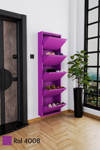 Evdemo 5 Kapaklı Metal Ayakkabılık Mürdüm