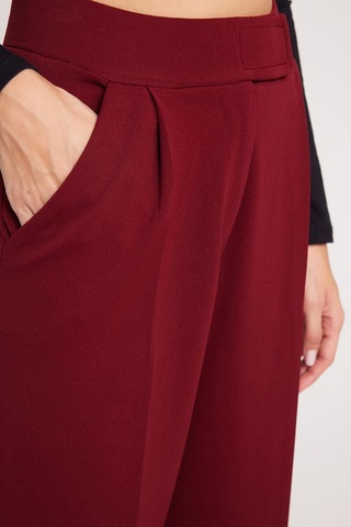 Tudors Kadın Regular Fit Klasik Kesim Cırt Kapamalı Geniş Paça Bordo Pantolon-39576 Bordo