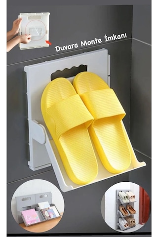 6 Adet Lyon Gri Ayakkabı Rafı Dikey İstiflenebilir Çok Katmanlı Y Gri