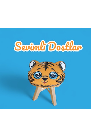 Minik  Aslan El Yapımı Ahşap Çocuk Taburesi