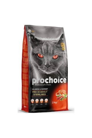 Prochoice Pro 33 Sterilised Somonlu ve Karidesli Kısırlaştırılmış Yetişkin Kedi Maması 2 KG