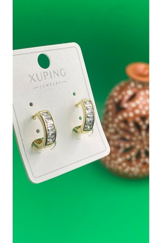 Xuping 14k Altın Renginde Kare Taşlı Halka Çelik Kadın Küpe Gold