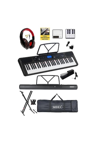 Midex Ps-5200bk-hss Pro Org 61 Led Işıklı Tuş Hassasiyetli Bluetooth Midi Kulaklık Stand Sustain