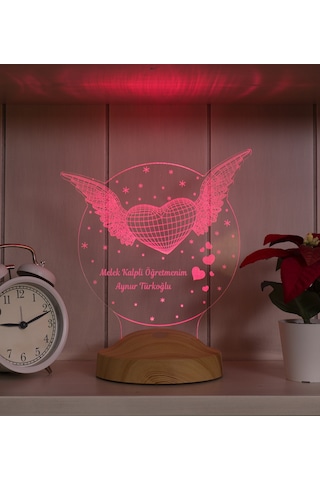 Öğretmenler Günü Hediyesi, Öğretmen Hediyesi Kanatlı Kalp Kişiye Özel Led Lamba