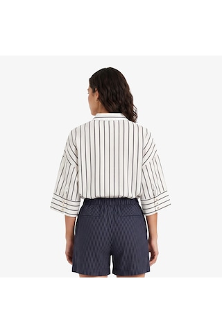 Nautica Kadın Beyaz Regular Fit Kısa Kollu Çizgili Gömlekçizgili65w311t
