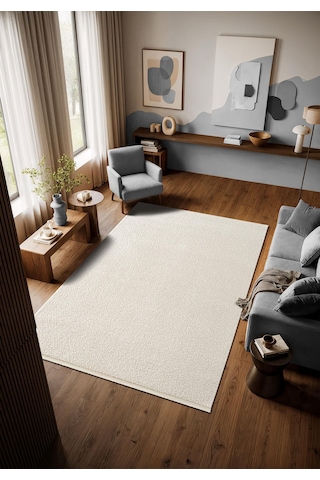 İdol Io001w Krem Halı Modern Desen Akrilik Yumuşak Dokulu Pamuk Taban Tozu Az Salon Oturma Odası-1017 Krem