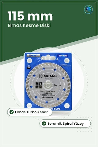 Mermer Kesme Diski 115mm 22,2 Mm İnce Turbo Elmas Daire Testere B