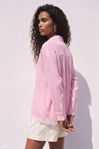 Sateen Dantel Detaylı Gömlek - Pembe-137693