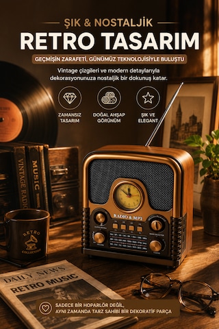 Retro Bluetooth Hoparlör Radyo Fm Am Sw Radyo Bluetooth 5.0 Tf Kart Usb Destekli Ahşap Nostaljik Tasarım Taşınabilir Kablosuz Speaker