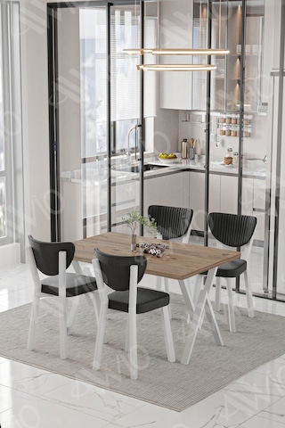 Avvio Beyaz Elma Sandalye 80x120 Yemek Masası Mutfak Masası 4 Kişilik Masa Sandalye Takımı Akça