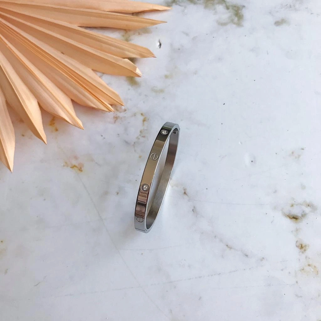 Taşlı Gümüş Çelik Bileklik Gümüş