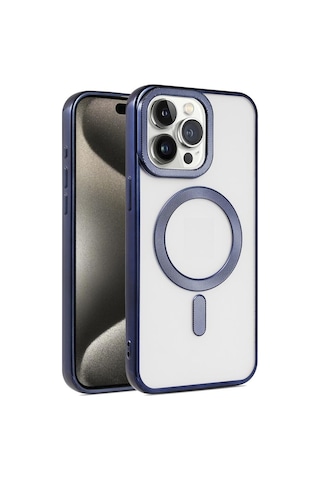 Apple Uyumlu iPhone 15 Pro Max Kılıf Pütür Dizayn Magsafe Şeffaf Krns Case