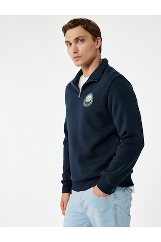 Koton Şardonlu Uzun Kollu Baskılı Yarım Fermuarlı Sweatshirt Lacivert 6wam70036mk Lacivert