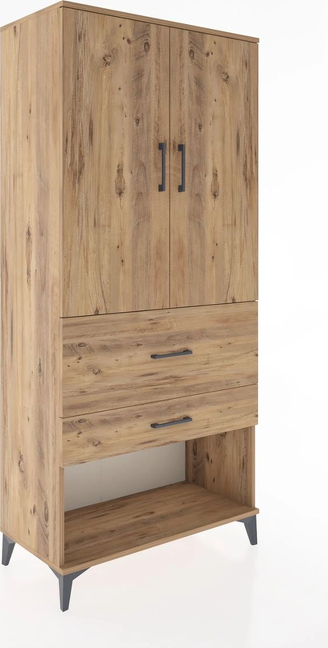 Hyperion Dolap 3 Raflı 2 Çekmeceli 2 Kapaklı 88x44x195 Çam-çam Çam
