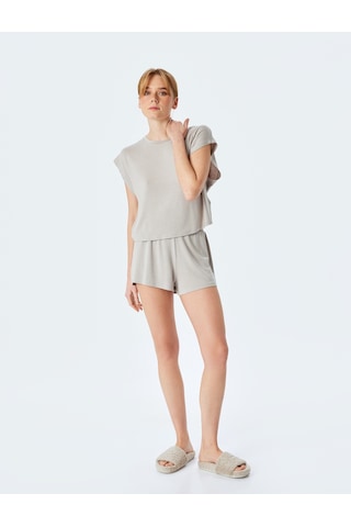 Koton Modal Kumaş Yuvarlak Yaka Kolsuz Pijama Üstü Lila 5slk40033mk Lila