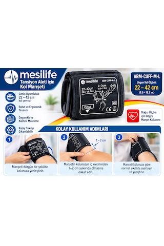 Mesilife Arm-cuff-m-l Tansiyon Aleti Kol Manşeti 22-42 Cm Ayarlanabilir Ölçüm Manşeti